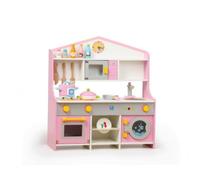 Fonowx Giocattolo Frigo Cucina con Pratiche E Scaffali Interni Visibili Elettrodomestico da Gioco con Maniglie in Legno E Pannello di Controllo Stile, Cucina Giapponese B