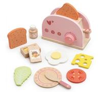 Fonowx Giocattolo Set Colazione in Legno Scaldapane Finto con Girevole Leva Laterale E Accessori Educativi per Servire Raccontare Storie Adatto a Gioco di , Rosa