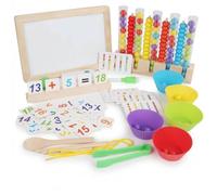 Fonowx Gioco Educativo Perline Numeri Abaco Set Coordinazione Colori con Carte Immagini Sequenze Pinze Cucchiaio E Corda Struttura con Tubi Trasparenti su