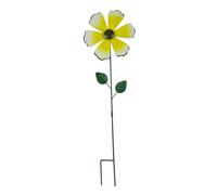 Fonowx Girandola a Ornamento da Giardino Palo in Metallo Scultura a Fiore Decorazione Girevole con Stelo Stabile per Il Terreno Adatto a Patio, Giallo