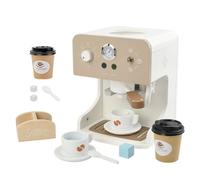 Fonowx Macchina da Caffè Giocattolo in Gioco Espresso Finto con Tazze Piattini Cucchiaini Zollette Camera Macinatura Suoni Pulsanti Luminosi Abilità Fini Legno Bordi Arrotondati Adatta per Regali
