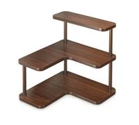 Fonowx Mensola Angolare Scaffale Organizer Ripiano Portaoggetti Bambù con Forma a Gradini Che Sfrutta lo Spazio Verticale per Accesso Immediato Adatta per Soggiorno Camera, 深胡桃色, 二代转角置物架-3层