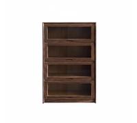 Fonowx Mini Armadietto in Miniatura Scaffale Vetrinetta Legno con Sportelli Facili da Aprire E Protezione dalla Polvere per, Noce, Mobile A Quattro Strati Con Coperchio A Ribalta