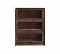Fonowx Mini Armadietto in Miniatura Scaffale Vetrinetta Legno con Sportelli Facili da Aprire E Protezione dalla Polvere per, Noce, Mobile A Tre Strati Con Coperchio A Ribalta