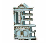 Fonowx Miniatura Armadio Vetrina Scaffale Espositore Mobile Decorativo con Aspetto Classico E Finitura Legno Betulla Adatto per Esposizione Bambole Collezioni di Miniature Ambienti Casa Regalo, Blu