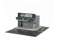 Fonowx Modello in 1 64 Edificio in Miniatura Scena Diorama Vetrina Negozio Facciata con Insegne Parcheggio E Segnaletica Materiale PVC Adatto per Collezionismo Fotografia Scrivania