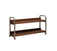 Fonowx Rack da Tavolo con Ripiani in Bambù Compatto Salvaspazio Mensola Multistrato con Bordi Laterali Stabile Scaffale da Scrivania Piedini Rialzati, Lunghezza 50cm, 2 Livelli