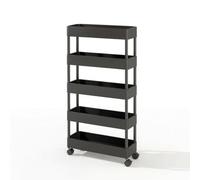 Fonowx Scaffale Portaoggetti Portatile Carrello con Ruote Ripiani Verticali Organizer Armadio con in Plastica Cinque Livelli Accessibili Salvaspazio per, Nero, size to 1