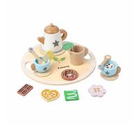 Fonowx Set da Tè in Legno Bambini Gioco di Ruolo Set da Tè Finto con Teiera Tazze Cucchiaini Vassoio Snack Robusto Duraturo Esercizi di Conversazione , Stella