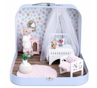 Fonowx Stanza da Letto in Miniatura con Valigetta Compatto Casa Delle Bambole Portatile in Valigetta Effetto Legno Giocattolo per Racconti Creativi,