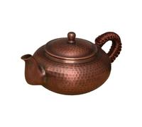 Fonowx Teiera Artigianale in Rame Martellato Teiera Pentola Bollitore Caraffa con Superficie Coperchio con Pomolo Manico Avvolto per Presa Sicura Adatta per, Rame Anticato, 350 Ml