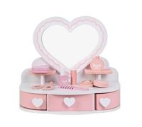 Fonowx Toilette Giocattolo Bambini Specchio Trucco Set Vanity Trucco Finto in Legno con Cassetto E Accessori per Gioco Creativo Adatta a Cameretta, A Forma Di Cuore