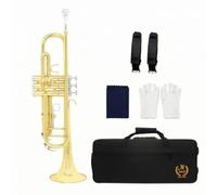 Fonowx Tromba Bb Standard Strumento Ottoni Tromba Classica a Pistoni Tubazioni con Doppio Supporto Suono Risonante con Custodia Guanti Panno Manutenzione, Oro