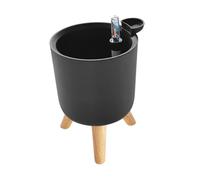 Fonowx Vaso Autoirrigante con Indicatori ’Acqua E Piedini in Legno Contenitore Decorativo per Piante Rimovibile in Pp Ottimo per Ricambio Piante Adatto a, Grigio 20.5x18.5 Cm