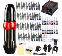 FONPOO Macchinetta per Tatuaggi Con Cartucce Per Tatuaggi Aghi da 40 pezzi, Set di Inchiostri Per Tatuaggi a 14 Colori, Kit Tattoo Rotativa Per Tatuaggi Con Alimentatore LED