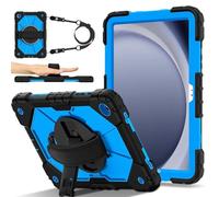 FONREST Custodia a tracolla robusta per Samsung-Galaxy-Tab-A11+Plus/A9+Plus 11'' con cavalletto girevole, copertura resistente agli urti con cinghia da polso SM-X230/X235/X236 (nero/blu)