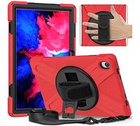FONREST - Custodia resistente per Lenovo-Tab-P11/P11 Plus/P11 5G (TB-J606F/J607F/J616F/J607Z), Cover ibrida antiurto con cavalletto, impugnatura a mano, tracolla, PC + Silicone (Rosso)