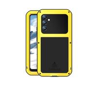 FONREST Custodia Robusta per Samsung-Galaxy-A34-5G, Resistente pesante in alluminio metallo ibrido Antiurto Anti-neve protezione Armatura Cover con vetro temperato (Giallo)