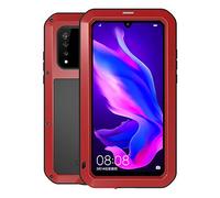 FONRESTutto il Corpo Custodia per Huawei P30 Lite, Love Mei 6,15-pollice Robusto Ibrido Alluminio Metallo Antiurto Antipolvere Cover con vetro temperato, Supporta la Ricarica Wireless (Rosso)