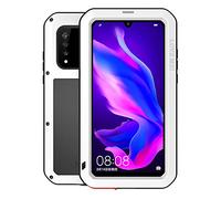 FONRESTutto il Corpo Custodia per Huawei P30 Lite, Love Mei 6,15-pollice Robusto Ibrido Alluminio Metallo Antiurto Antipolvere Cover con vetro temperato, Supporta la Ricarica Wireless (Bianco)