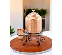 Fontaine à eau de 5 litres en cuivre martelé (Matka/pot) avec un verre en cuivre et son support. Cuivre pur et bienfaits ayurvédiques pour la santé (5000 ml).