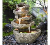 Fontana a cascata a 5 livelli con luci LED e vasca inferiore per decorazione da giardino interna ed esterna