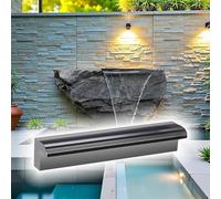 Fontana a Cascata Moderna in Acciaio Inox per Piscine Esterne e laghetti per Koi - Kit di Elementi d'Acqua rettangolari in Roccia (140 cm)