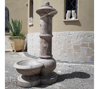 FONTANA A COLONNA CON VASCA DA GIARDINO PER ESTERNO IN CEMENTO PIETRA H 125 CM