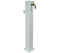 Fontana a Colonna da Giardino Bianca, Colonna Acqua da Esterno in Acciaio Verniciato, Altezza 95 cm, Rubinetto in Ottone, Fontanella per Irrigazione Made in Italy