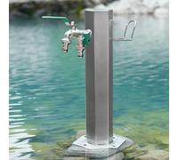 Fontana a colonna d'acqua ad angolo in acciaio inox color argento antico con design di stoccaggio superiore di piccole dimensioni per la decorazione del giardino