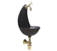 Fontana a muro Luna colore ghisa con rubinetto 303L e sifone per casa e giardino