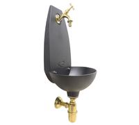 Fontana a muro Tebe colore ghisa con rubinetto e sifone in ottone casa