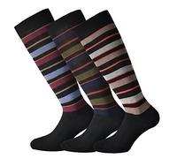 Fontana Calze, 6 paia di calze lunghe in caldo cotone elasticizzate confortevoli e rinforzate su punta e tallone fantasia a righe grandi. Prodotto Italiano. 39-41