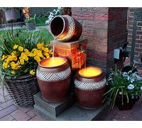 Fontana con brocche con illuminazione a LED, fontana da giardino a cascata