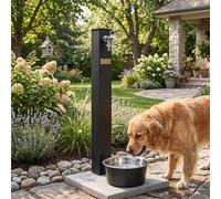 Fontana con doppio Rubinetto con Vaschetta, Abbeveratoio e Base Belfer PET Dimensioni 30x28x110 cm - peso 6,5 kg design, colore Antracite antracite