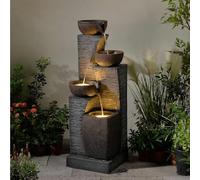 Fontana Da Esterno Alta 96 Cm Con Luci A LED, 4 Livelli Di Cascate Moderne E Fontane Con Pietre Sovrapposte, Cascata In Resina Per Giardino, Patio E Terrazza(A)