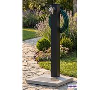 Fontana da Giardino Con Base In Cemento Pronta Istallazione Base rettangolare Doppio Rubinetto Dimensioni 40x40x h 89 cm - peso 15.8 kg un rubinetto con innesto rapido, Colore Antracite antracite
