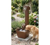 Fontana da Giardino con DOPPIO Rubinetto Base Vaschetta Belfer Dimensioni 34x40xh 89 cm - peso 20 kg con tubo rubinetto, Garantita contro la ruggine Colore Ruggine antracite