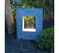 Fontana da giardino con illuminazione a LED, 65 x 53 cm, effetto pietra, cascata rettangolare, bianco caldo, decorazione da giardino