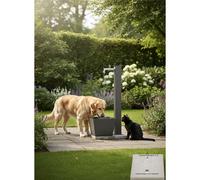 Fontana da Giardino con Rubinetto E vasca Rettangolare Dimensioni 40x40x h 91 - peso 14.3 kg con tubo rubinetto, Colore Antracite antracite