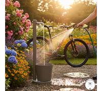 Fontana da Giardino con Rubinetto e vasca Rotonda Dimensioni 30x30x h 88,5 cm - peso 6,5kg con tubo rubinetto, Colore Tortora tortora
