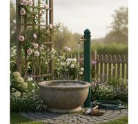 Fontana da Giardino con Rubinetto Stile Romantico Dimensioni 16x30xh107 cm - peso 5,5kg con tubo rubinetto, Garantita contro la ruggine Colore verde verde