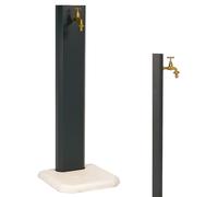 Fontana da Giardino Design a Colonna Ovale Rubinetto in Ottone con Base in Cemento Antracite