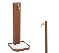 Fontana da Giardino Design a Colonna Ovale Rubinetto in Ottone e Base con Ciottoli Corten