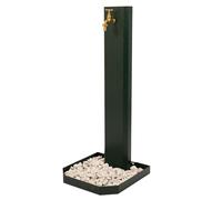 Fontana da Giardino Design a Colonna Ovale Rubinetto in Ottone e Base con Ciottoli Verde