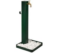 Fontana da Giardino Design a Colonna Quadrata Rubinetto in Ottone e Base con Ciottoli Verde