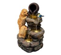 Fontana Cascata da Esterno in Poliresina Grigia con 3 Luci LED Bianche Calde, Pompa Elettrica, Cavo da 7m - Canine Creek + Spazzola per Pulizia Inclusa