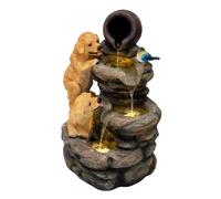 Fontana Cascata da Esterno in Poliresina Grigia con 3 Luci LED Bianche Calde, Pompa Elettrica, Cavo da 7m - Canine Creek + Spazzola per Pulizia Inclusa