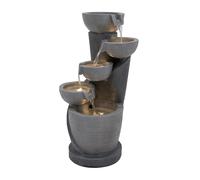 Fontana Cascata da Esterno in Poliresina Grigia con 4 Luci LED Bianche Calde, Pompa Elettrica, Cavo da 7m - Illusion Lagoon + Spazzola per Pulizia Inclusa