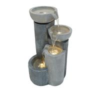 Fontana Cascata da Esterno in Poliresina Grigia con 3 Luci LED Bianche Calde, Pompa Elettrica, Cavo da 7m - Tranquil Tiers + Spazzola per Pulizia Inclusa